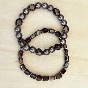 Bronze Tone and Hematite Stretchy Bracelets Set of 2